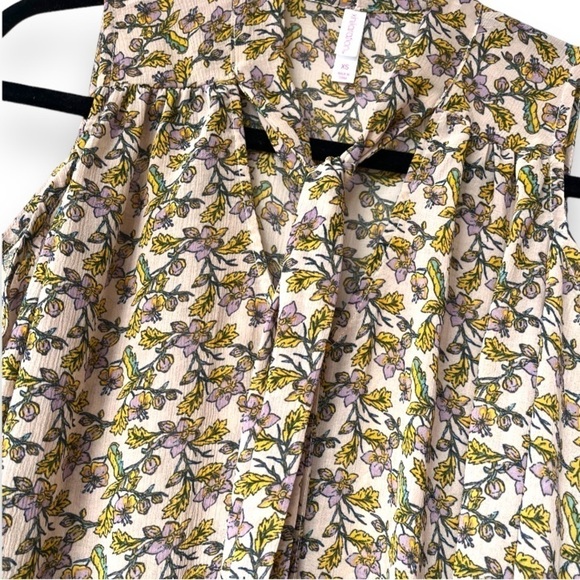 Xhilaration Secret Garden Pink/Yellow Cold Shoulder Tie neck Flowy Blouse NWT - Picture 4 of 6